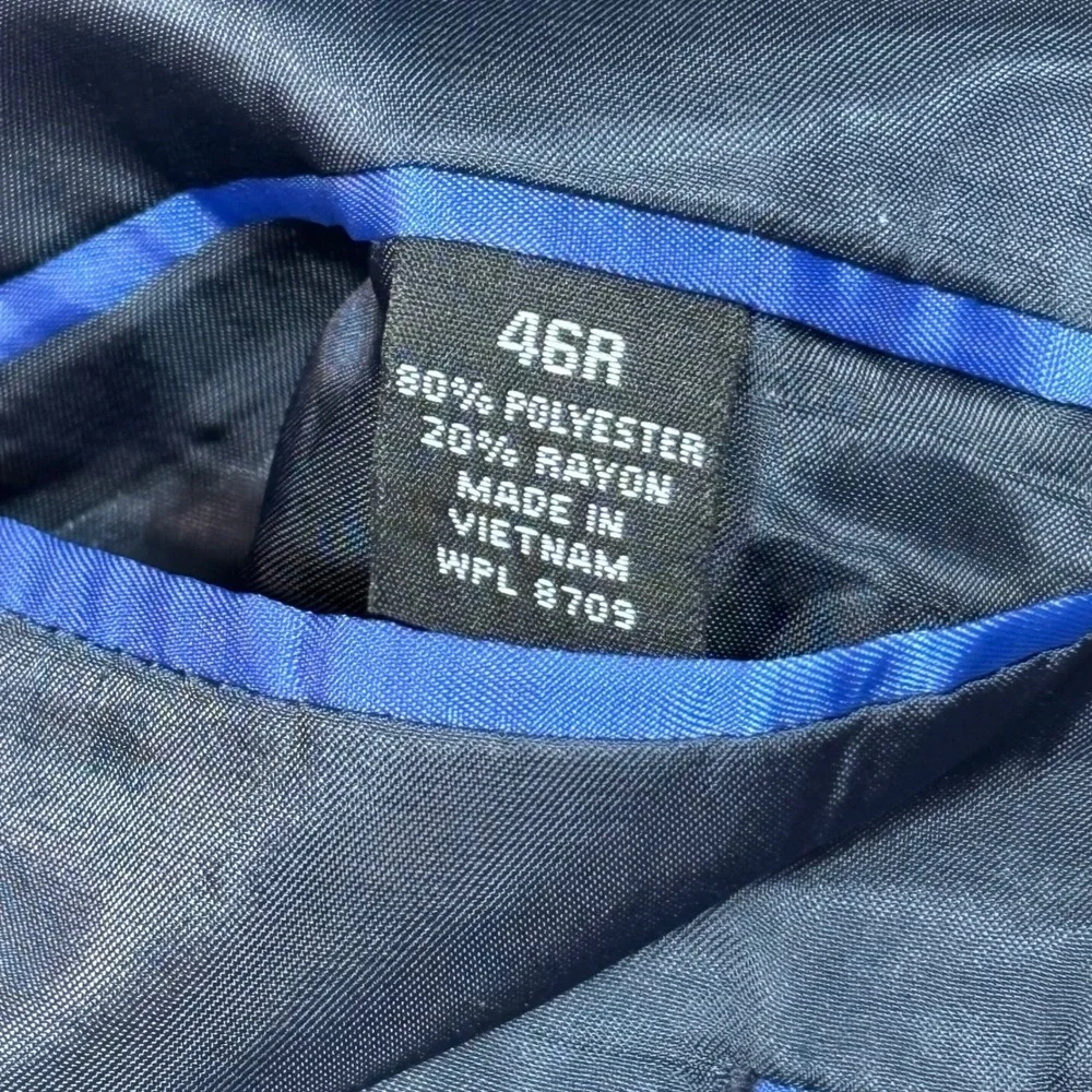 Alfani Navy Blue Regular Fit Suit Jacket Mens 46R Polyester Rayon Blend